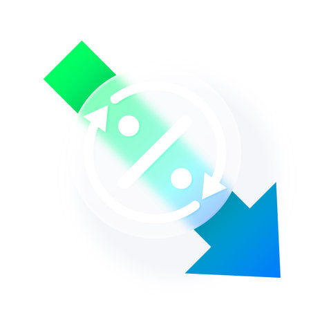 Percent chart graph glassmorphism effect, transparent blur button with percentage on gradient decrease arrow graphicのイラスト素材