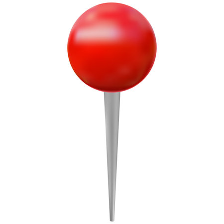 Push pin 3D plastic style vector icon, realistic thumbtack with red ball, map geotag, location pointer mark, stationeryのイラスト素材