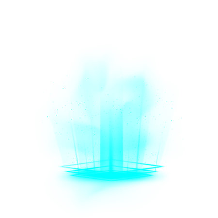 Blue futuristic square portal, magic teleport with glow smoke, energy rings with light aura virtual reality projectionのイラスト素材