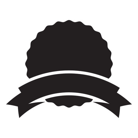 Premium quality round badge with ribbon tape, vector black medal stamp emblem, achievement mark, guarantee vintage labelのイラスト素材