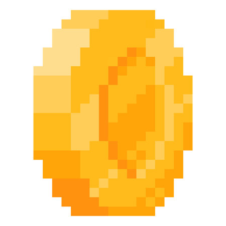 3D golden coin pixel art vector icon, retro 8 bit currency cent, money cash, business and finance, video game bank awardのイラスト素材