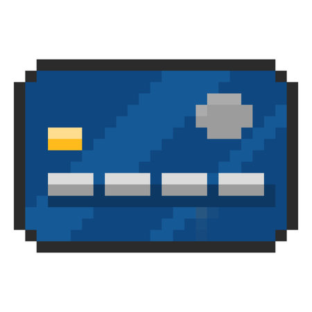 Blue pixelated bank card icon, electronic money for digital payments. 8-bit.のイラスト素材
