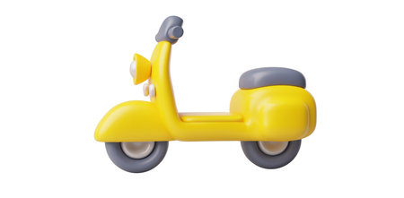 Yellow moped 3D cartoon plastic style vector icon, motorbike transport, volume toy, touristic travel vehicle side viewのイラスト素材