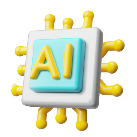 3D AI chip icon in blue and yellow, representing future innovations.のイラスト素材