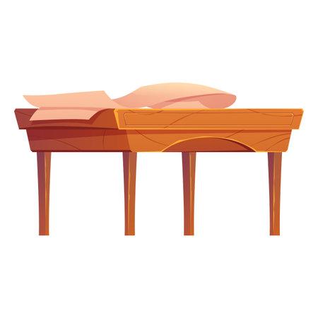 Classic, brown, vintage wooden table with a sheet of paper.のイラスト素材