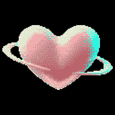 8-bit pixel icon, hearts with a hoop, pink color, glow effect, Y2K.のイラスト素材