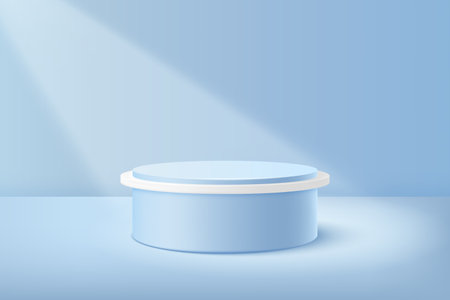 Empty 3D podium, soft blue light, round shape, spotlight beam.のイラスト素材