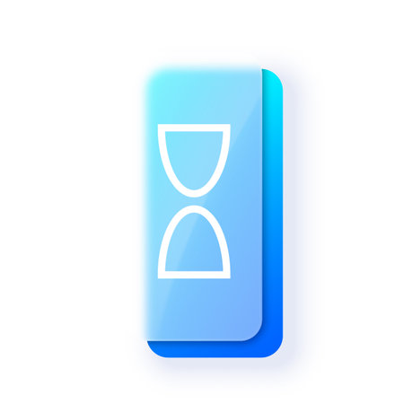 Blue rectangular icon in glasmorphic style with a white hourglass symbol.のイラスト素材