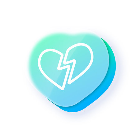 Glassmorphism icon with a blue-green gradient and blur, broken heart.のイラスト素材