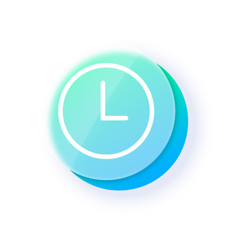 Analog clock button glassmorphism effect vector icon, transparent blur glass blue gradient button, UI UX user softwareのイラスト素材