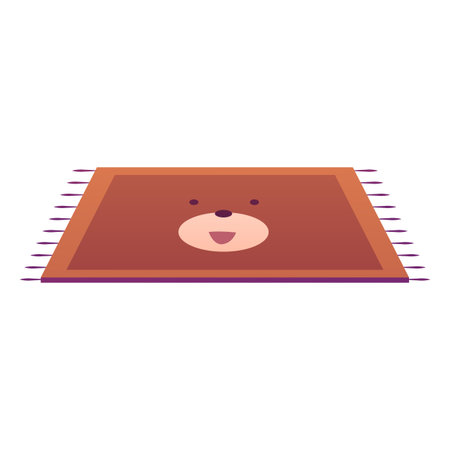 A soft brown rectangular rug with tassels and a bear face.のイラスト素材