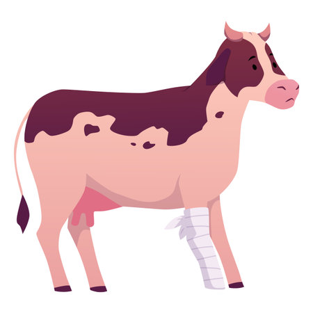 A cartoon cow with a bandaged leg, a sick animal, side view.のイラスト素材