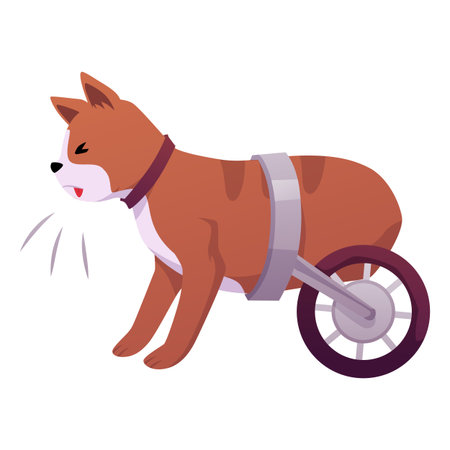 A sad cat with amputated legs on wheels, an unhealthy animal.のイラスト素材