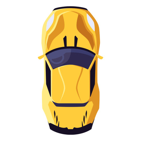 Yellow super car top view, racing sport vehicle, vector speed drift automobile, extreme auto transport design from aboveのイラスト素材