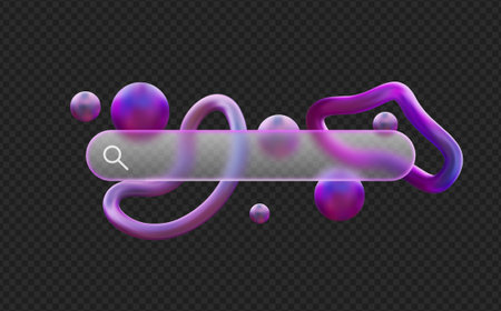 Futuristic 3D search bar interface with gradient purple liquid shapes and morphic effects.のイラスト素材