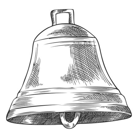 Christmas jingle bells toy engraved hand drawn vector, traditional festive happy New year and Merry Christmas decorationのイラスト素材