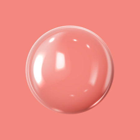 Realistic 3D glass ball with glares and highlight effect, vector glossy transparent volume glass sphere bubble on coralのイラスト素材
