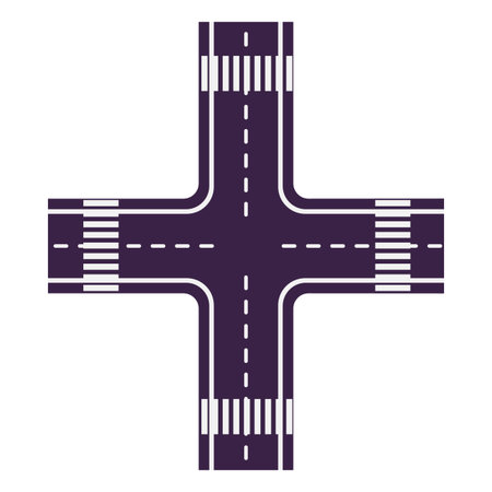 Road intersection with markings and pedestrian crossings, top view.のイラスト素材