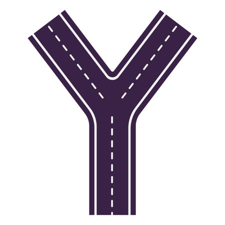 A Y-shaped road junction, top view, section of highway with markings.のイラスト素材