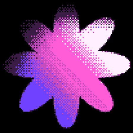 Pink gradient flower vector pixel art holographic effect, dotted pattern, y2k abstract squared grainy chamomile shapeのイラスト素材