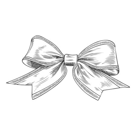 Monochrome vintage engraving of a hand-drawn ribbon bow.のイラスト素材