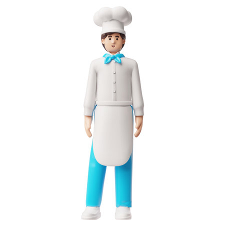 Chef cook man wearing restaurant uniform with hat and apron standing 3D vector icon, cartoon professional kitchen staffのイラスト素材