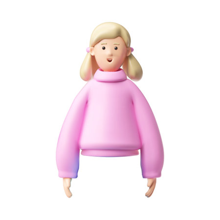3D blonde girl in a pink sweater, smiling, waist-length, avatar.のイラスト素材