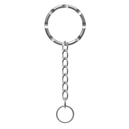 Silver metal realistic ring with a chain for a keychain.のイラスト素材
