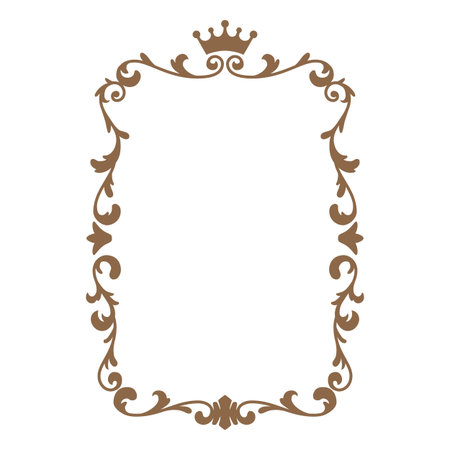 Brown vintage ornate frame, vector fancy decorative element, royal rectangle ornament border with crown, line floral artのイラスト素材