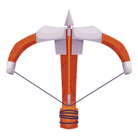 Medieval crossbow, wooden with metal inserts and a drawn arrow.のイラスト素材