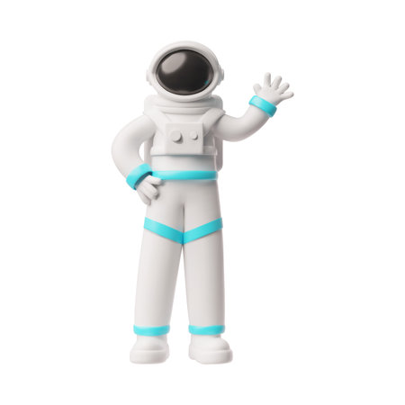 Astronaut waving his hand, greeting 3D cartoon plastic style, vector cosmonaut in spacesuit, interstellar characterのイラスト素材