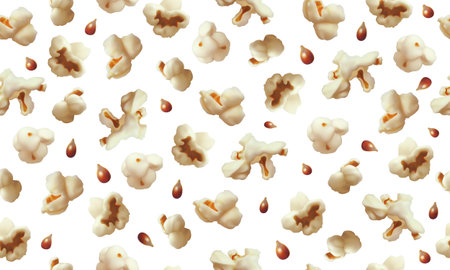 Seamless wallpaper of realistic popcorn and corn kernels.のイラスト素材