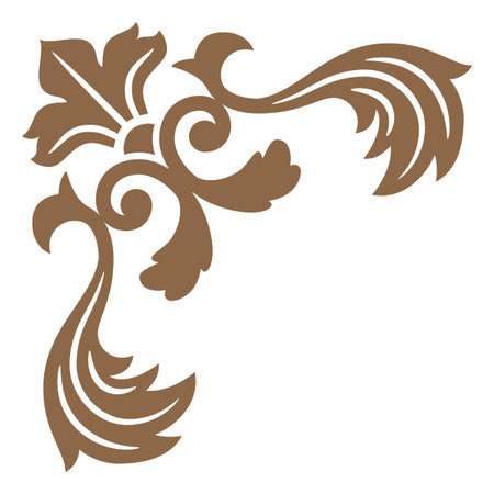A golden, symmetrical corner ornament with scrollwork in a baroque style.のイラスト素材