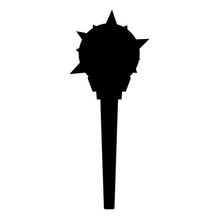 Cartoon mace medieval game weapon black silhouette, vector ancient warrior spiked mace, club with iron thorns, bludgeonのイラスト素材