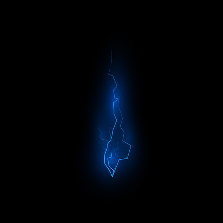Thunderbolt blue lightning effect on black, energy beam, realistic electric sparks, neon burst at sky weather conditionのイラスト素材