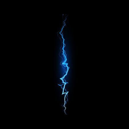 Thunderbolt blue lightning effect on black background, glowing energy beam, power burst ray, realistic electric sparksのイラスト素材