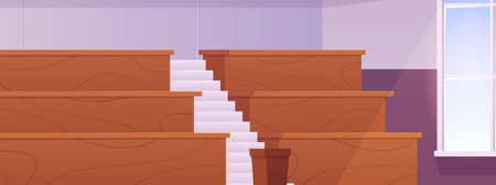 Lecture hall in university or college, vector flat empty auditorium conference class, high school seats for spectatorsのイラスト素材