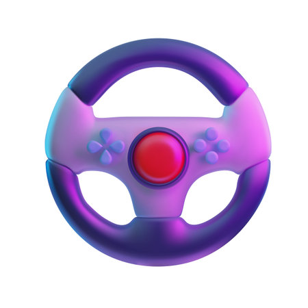 Realistic steering wheel gamepad 3D vector icon, pc race emulation video game controller console equipment with buttonsのイラスト素材
