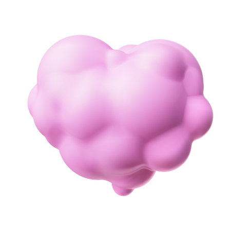 Pink cloud heart shape 3D plastic style vector icon, cartoon weather forecast, cloudy love symbol realistic designのイラスト素材