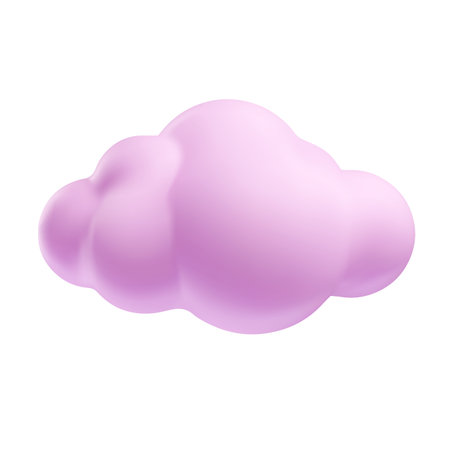 Pink cloud 3D plastic style vector icon, cartoon weather forecast cloudy symbol, realistic volume meteorology designのイラスト素材