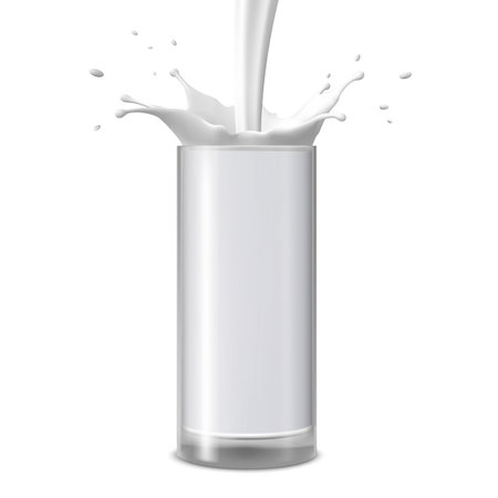 Realistic full glass with splashes and flowing milk.のイラスト素材