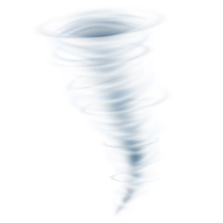 Realistic tornado storm, hurricane wind vortex, vector 3D cyclone swirl storm, whirlwind air twister funnelのイラスト素材