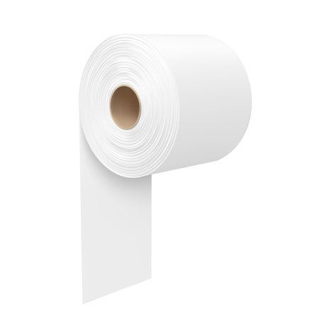 White toilet paper or hygiene tissue roll mock up, realistic 3D vector bathroom sanitary loo roll with carton spool tubeのイラスト素材