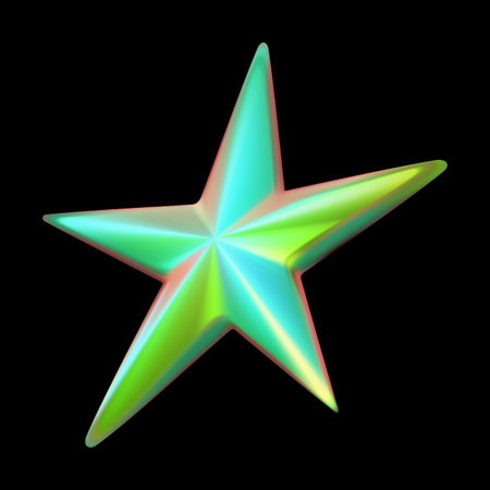 Green holographic sparkle star 3D vector icon, Y2K style chrome five-pointed star iridescent effect, shine space emojiのイラスト素材