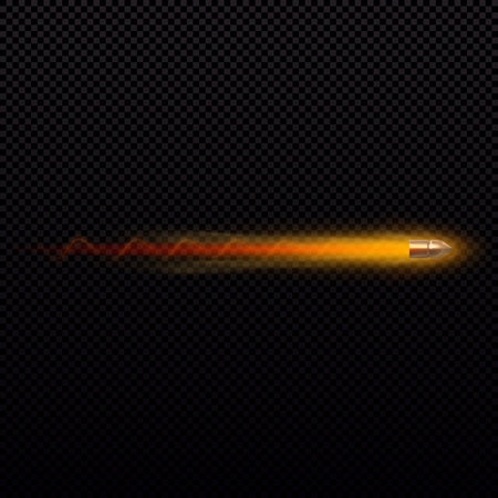 Golden bullet with a fiery trail, smoke, and a bright glow effect.のイラスト素材