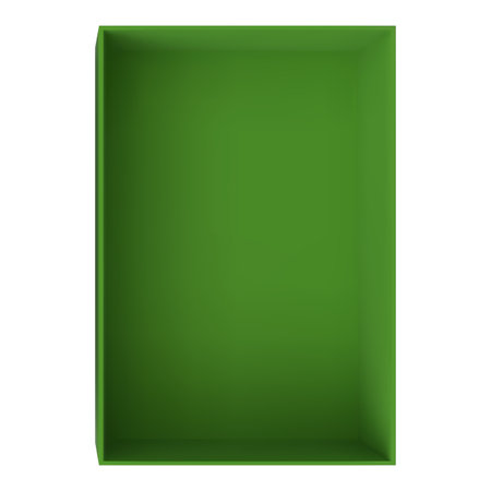 Open green gift cardboard box top view, vector 3D empty carton container present parcel, delivery case, wrap packageのイラスト素材