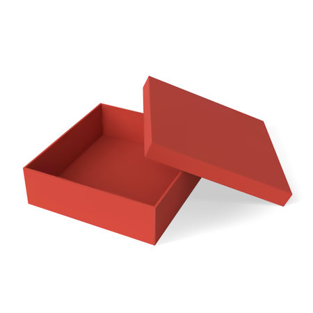 Red square gift box icon with an open lid, realistic style.のイラスト素材