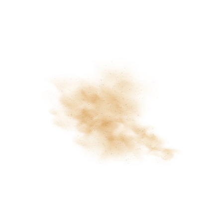 Dust brown cloud with flying sand particles, vector realistic dust powder haze overlay texture sandy-smoke splash effectのイラスト素材