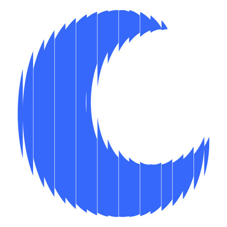 Blue crescent moon shape ribbed glass effect vector icon, ripple blur celestial planet symbol, fluted y2k space signのイラスト素材