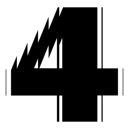 Black number four with ribbed glass effect, vector fluted even numeric symbol 4 with striped reflections ripple blurのイラスト素材